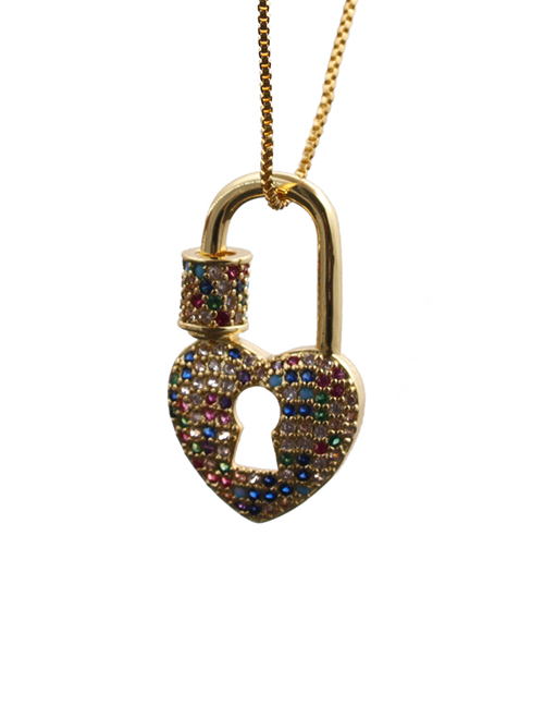 Fashion Heart Lock 3 Box Chain Necklace Love Heart Diamond Geometric Pendant Necklace