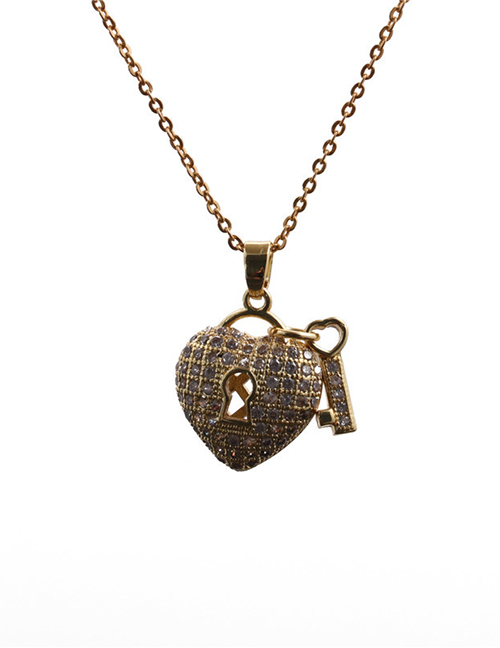 Fashion Heart Key O Sub Chain Gold Color Love Heart Diamond Geometric Pendant Necklace
