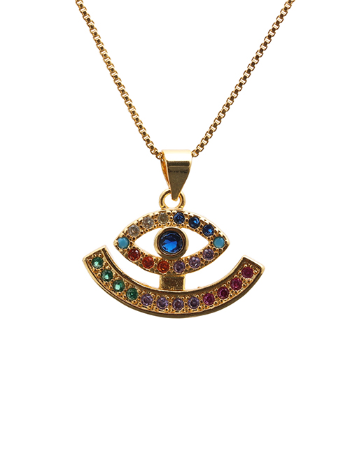 Fashion Demon Eye 2 Gold Color Box Chain Zodiac Micro Inlaid Zircon Eye Hollow Pendant Necklace