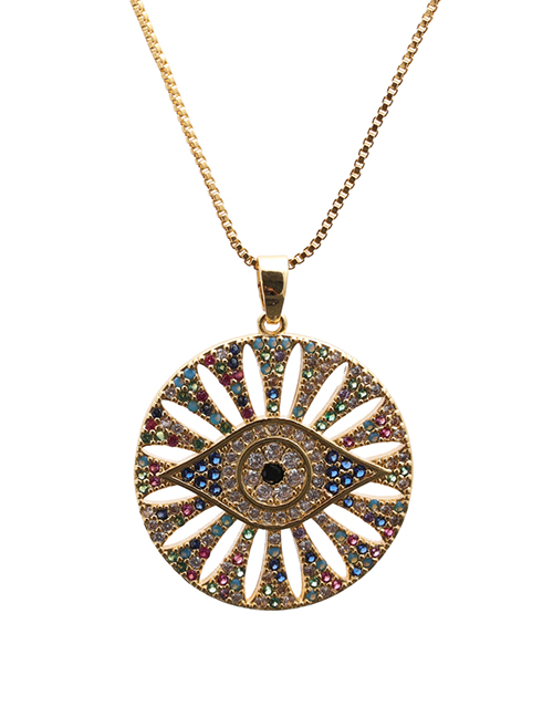 Fashion Demon Eye 4 Box Chain Gold Color Zodiac Micro Inlaid Zircon Eye Hollow Pendant Necklace