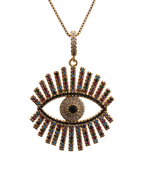 Fashion Demon Eye 8 Box Chain Gold Color Zodiac Micro Inlaid Zircon Eye Hollow Pendant Necklace