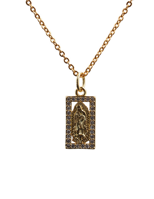 Fashion Goddess 5o Sub Chain Gold Color Diamond Goddess Lace Geometric Hollow Pendant Necklace