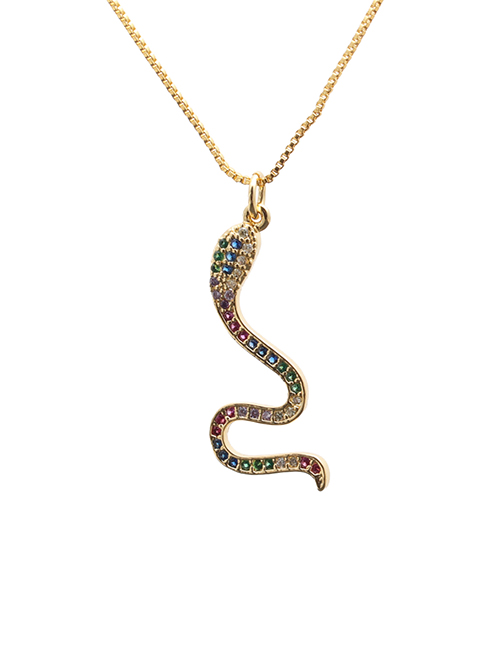 Fashion Snake 2 Box Chain Gold Color Micro-inlaid Zircon Curved Serpentine Pendant Necklace