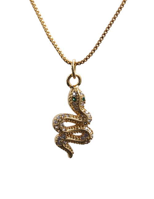 Fashion Snake 5 Box Chain Gold Color Micro-inlaid Zircon Curved Serpentine Pendant Necklace