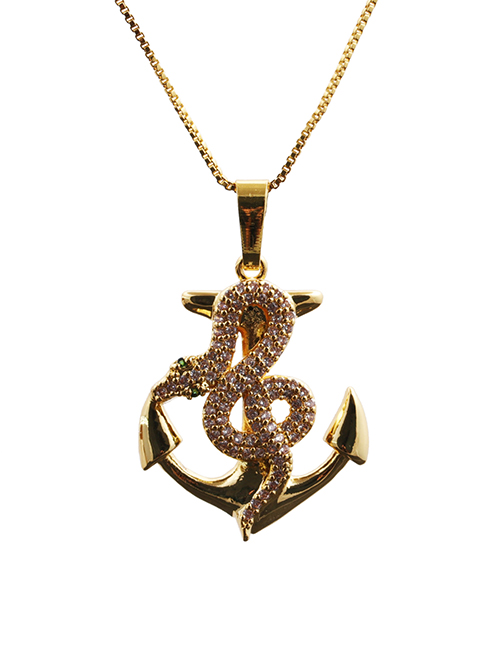 Fashion Snake 6 Box Chain Gold Color Micro-set Zircon Curved Snake-shaped Pendant Necklace