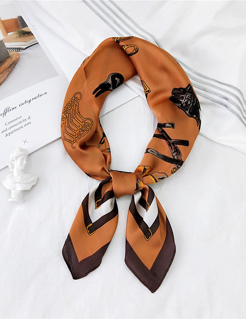 Fashion Harness Orange Striped Silk Imitation Printing Geometric Small Square Scarf