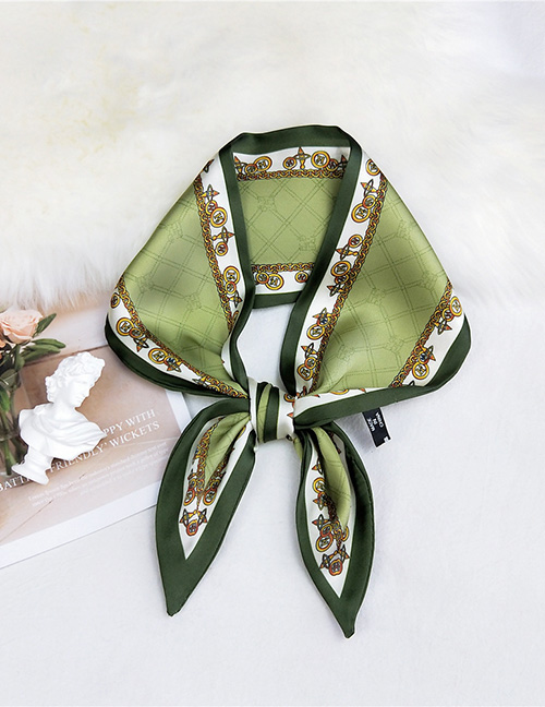 Fashion Copper Coin Chain Green Double-sided Sharp Corners Narrow Strip Printing Small Scarf