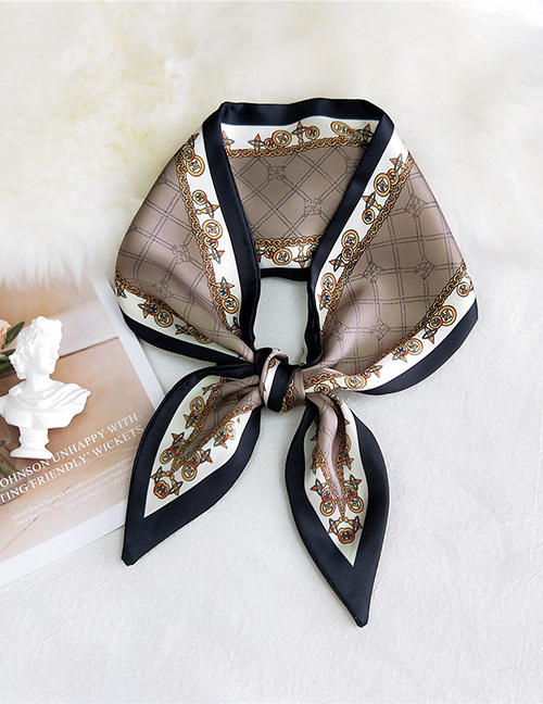Fashion Copper Coin Chain Camel Double-sided Sharp Corners Narrow Strip Printing Small Scarf