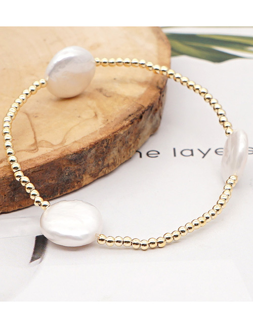 Fashion Pearl Big Freshwater Pearl Gold Bead Beaded Elastic Bracelet