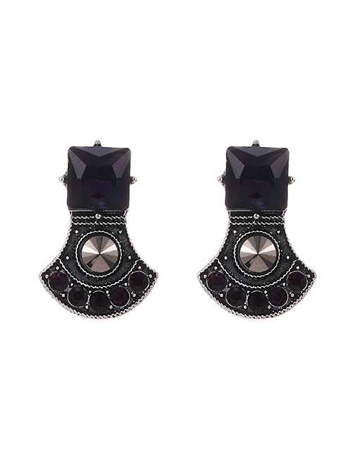 Fashion Purple Alloy Diamond Geometric Shape Earrings