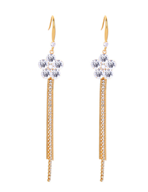 Fashion Cream White Diamond Flower Tassel Alloy Earrings