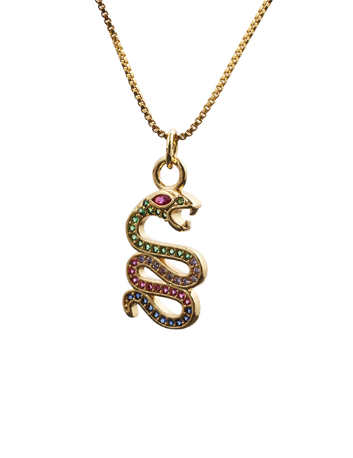Fashion Snake 11 Box Chain Gold Color Micro-inlaid Zircon Curved Serpentine Pendant Necklace
