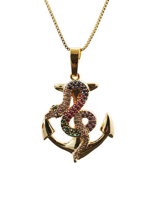 Fashion Snake 13 Box Chain Gold Color Micro-inlaid Zircon Curved Serpentine Pendant Necklace