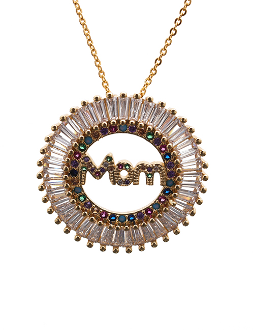 Fashion Round 3o Sub Chain Gold Color Micro-inlaid Zircon Love Letter Pendant Necklace