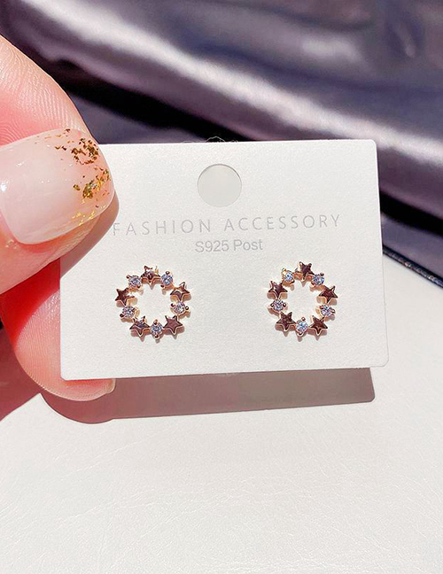 Fashion Rose Alloy Plated Copper Inlaid Zircon Five-pointed Star Round Earrings