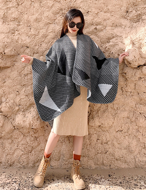 Fashion Gray Imitation Cashmere Plaid Thick Warm Cloak Shawl