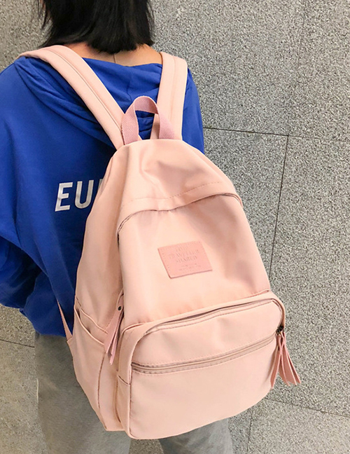 Fashion Pink Nylon Cloth Letter Labeled Backpack
