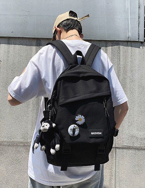Fashion Black Plus Pendant Buckle Letter Sticker Flap Backpack