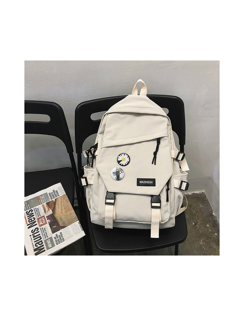 Fashion White Buckle Letter Sticker Flap Backpack