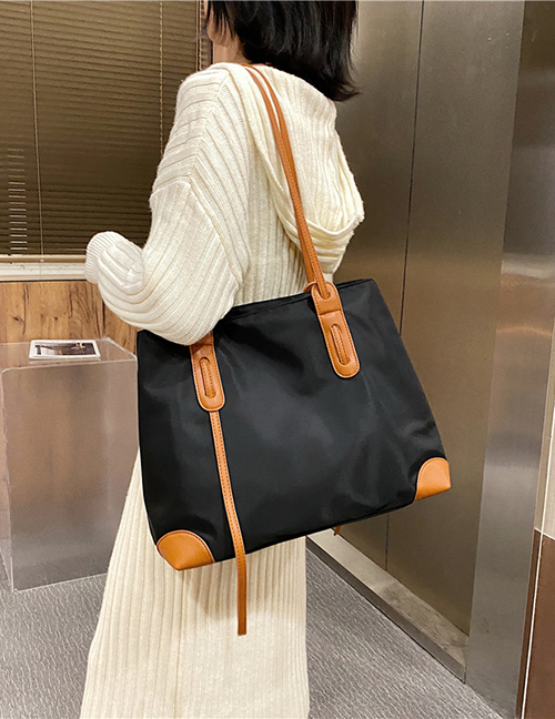 Fashion Black Brown Waterproof Oxford Cloth Solid Color Stitching Shoulder Bag