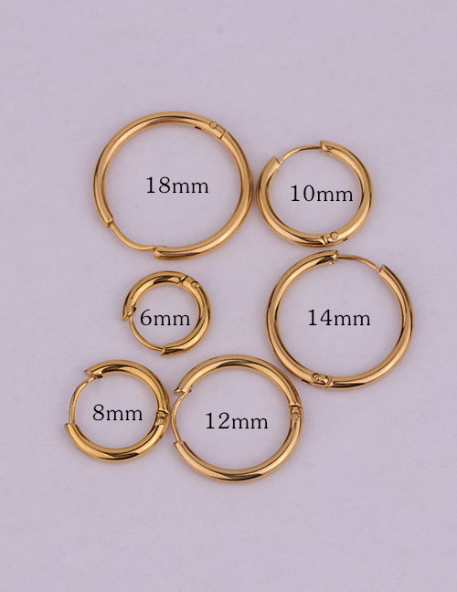 Fashion Gold Coloren 14mm Round Stainless Steel Smooth Earrings