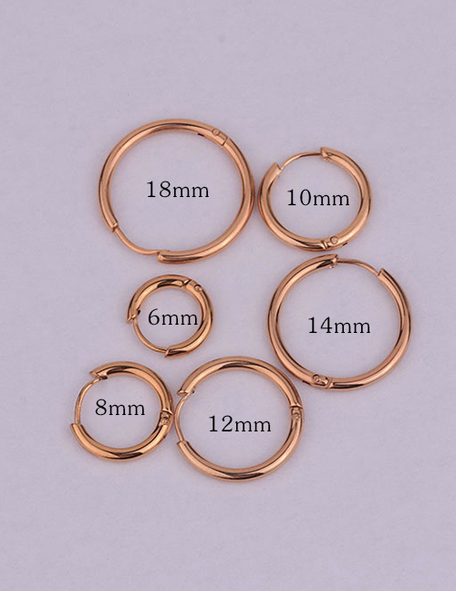 Fashion Rose Gold Color 14mm Round Stainless Steel Smooth Earrings