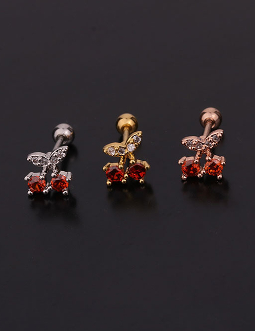 Fashion 4#silver Color Fruit Inlaid Zircon Stainless Steel Threaded Geometric Earrings