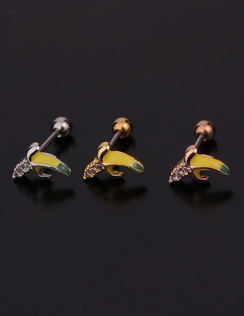 Fashion 1#gold Color Fruit Inlaid Zircon Stainless Steel Thread Geometric Earrings