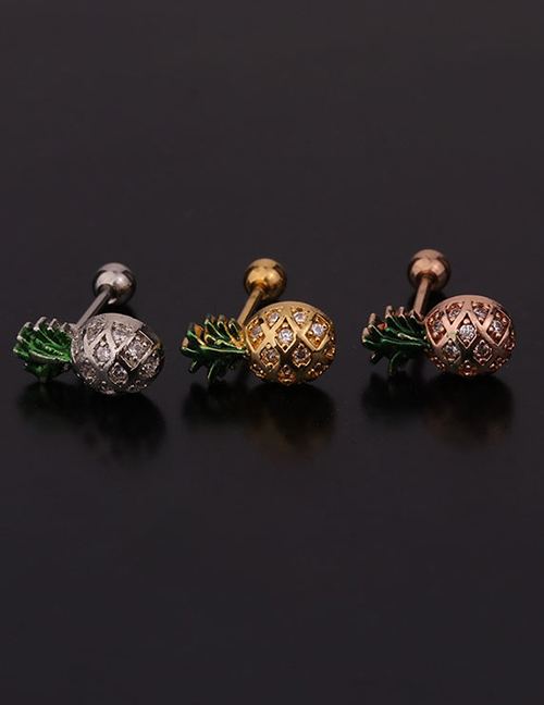 Fashion 5#gold Color Fruit Inlaid Zircon Stainless Steel Threaded Geometric Earrings