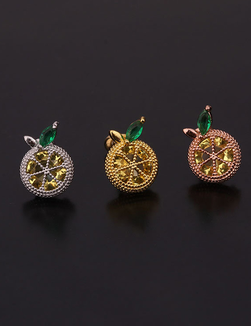Fashion 6#gold Color Fruit Inlaid Zircon Stainless Steel Thread Geometric Earrings