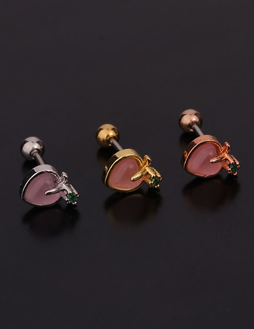Fashion 2#rose Gold Color Fruit Inlaid Zircon Stainless Steel Threaded Geometric Earrings