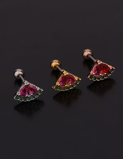 Fashion 3# Rose Gold Color Fruit Inlaid Zircon Stainless Steel Threaded Geometric Earrings