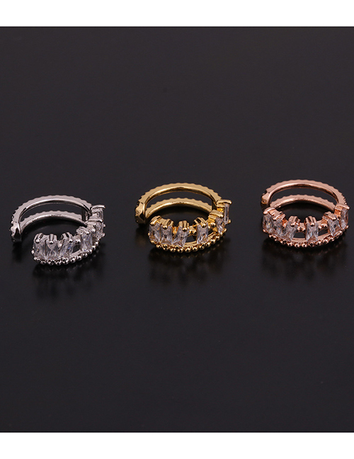 Fashion 2#gold Color U-shaped Geometric Inlaid Zircon Pierced Earrings