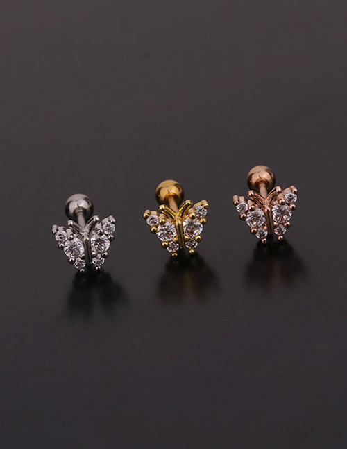 Fashion 2#gold Color Butterfly Inlaid Zircon Stainless Steel Geometric Earrings