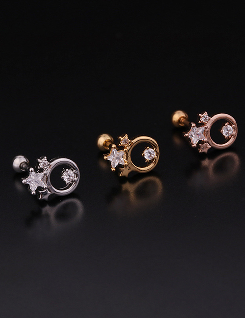 Fashion 5# Rose Gold Color Pearl Stainless Steel Thread Inlaid Zircon Geometric Earrings