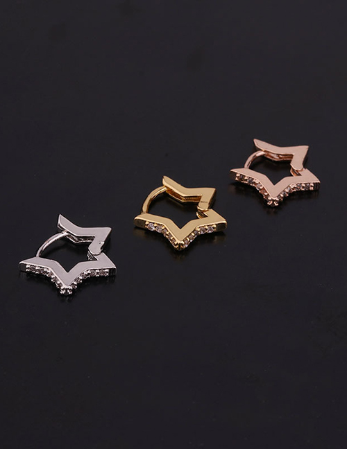 Fashion 7#gold Color Pentagram Inlaid Zircon Stainless Steel Geometric Earrings