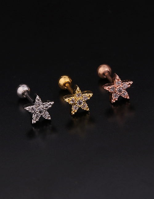 Fashion 1#gold Color Flower Double Head Screw Stainless Steel Inlaid Zircon Geometric Earrings