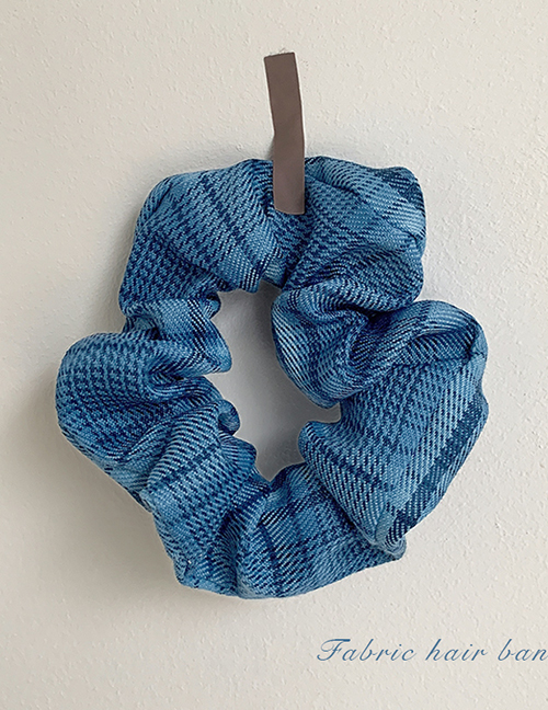 Fashion Blue Stripes Flower Print Plaid Fabric Large Intestine Ring Hair Rope