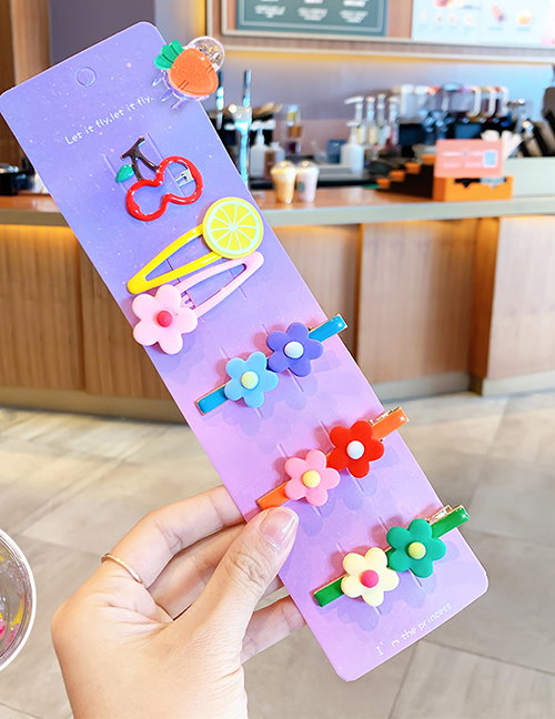 Fashion 28#hyunya Flower 7-piece Set Quicksand Resin Alloy Geometric Fruit Hairpin Set For Children