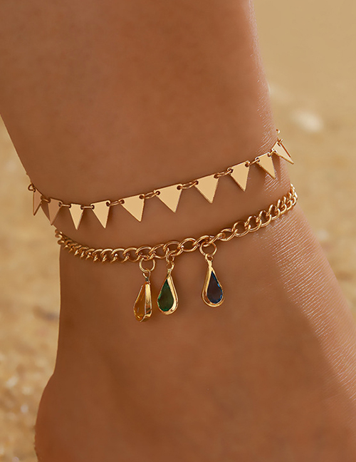 Fashion Gold Color Triangle Drop Diamond Tassel Anklet Set