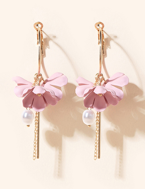 Fashion Pink Flower Pearl Pendant Alloy Earrings