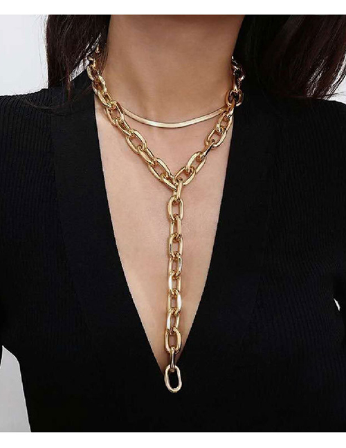 Fashion Gold Coloren Alloy Thick Chain Pendant Double Necklace