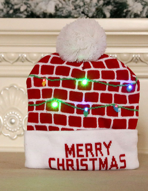 Fashion Letter Christmas Tree Stripe Print Childrens Knitted Woolen Christmas Hat With Electricity