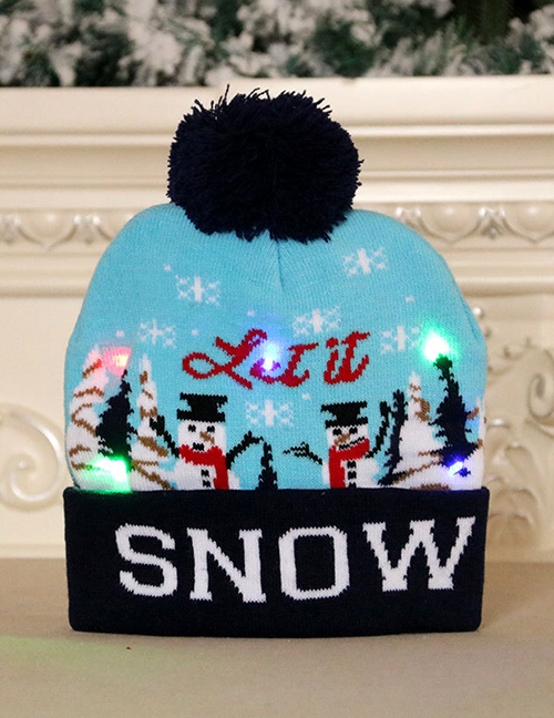 Fashion Snowman Christmas Tree Stripe Print Childrens Knitted Woolen Christmas Hat With Electricity