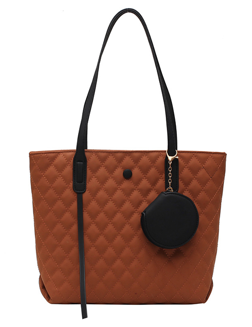 Fashion Brown Embroidered Rhombus Large Capacity Shoulder Bag
