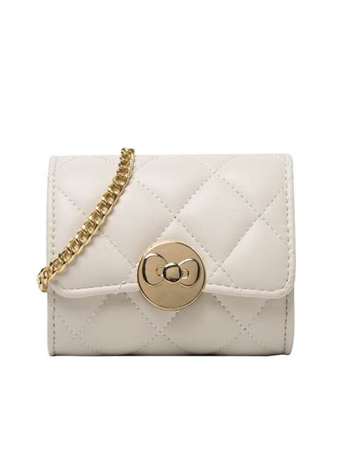 Fashion Small Section-beige Chain Flap Lock Crossbody Shoulder Bag