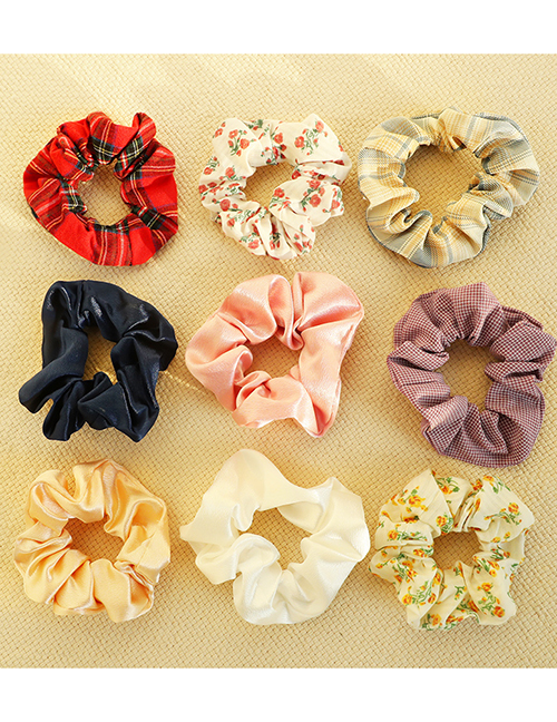 Fashion Flower And Moon Appearance [9-piece Set] Plaid Flower Printed Fabric Large Intestine Circle Hair Rope Set