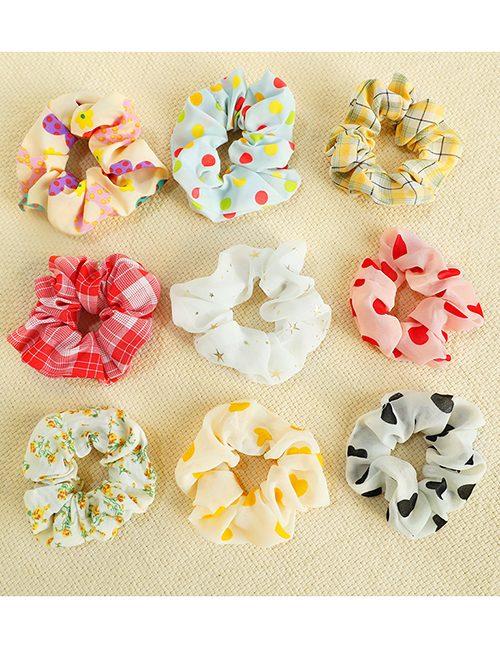 Fashion Golden Branches And Jade Leaves [9-piece Set] Plaid Flower Printed Fabric Large Intestine Circle Hair Rope Set