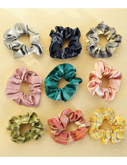 Fashion Natural Beauty [9-piece Set] Plaid Flower Printed Fabric Large Intestine Circle Hair Rope Set