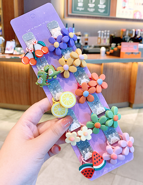 Fashion Little Crocodile Hyuna Flower [20-piece Set] Animal Flower Fruit Rainbow Resin Baby Hair Rope Set